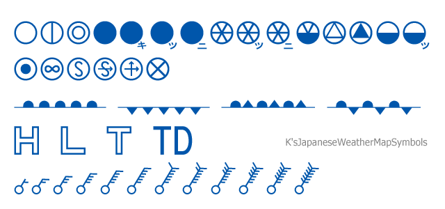 K Sbookshelf フォント 絵フォント Fonts Dingbats 天気図記号 Japanses Weather Map Symbols